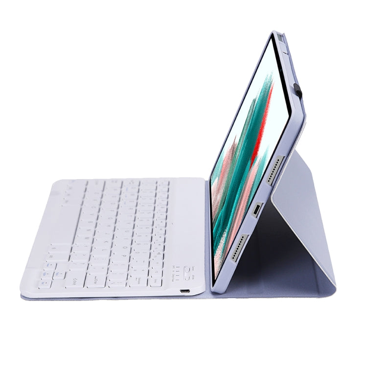 A08 Candy Color Ultra Thin Bluetooth Keyboard Leather Case For Samsung Galaxy Tab A8 10.5 2021 SM-X200 / SM-X205(Purple)