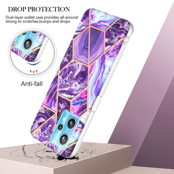 For OPPO Realme 9 Pro+ 5G Electroplating IMD Splicing Marble TPU Phone Case(Dark Purple)