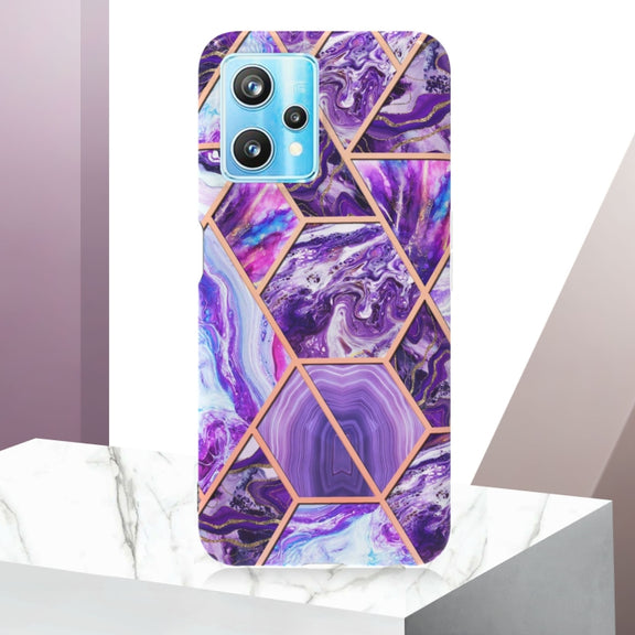 For OPPO Realme 9 Pro+ 5G Electroplating IMD Splicing Marble TPU Phone Case(Dark Purple)