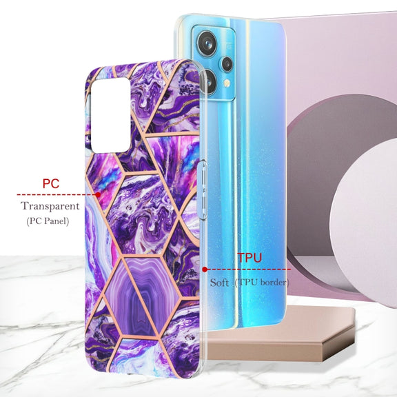For OPPO Realme 9 Pro+ 5G Electroplating IMD Splicing Marble TPU Phone Case(Dark Purple)