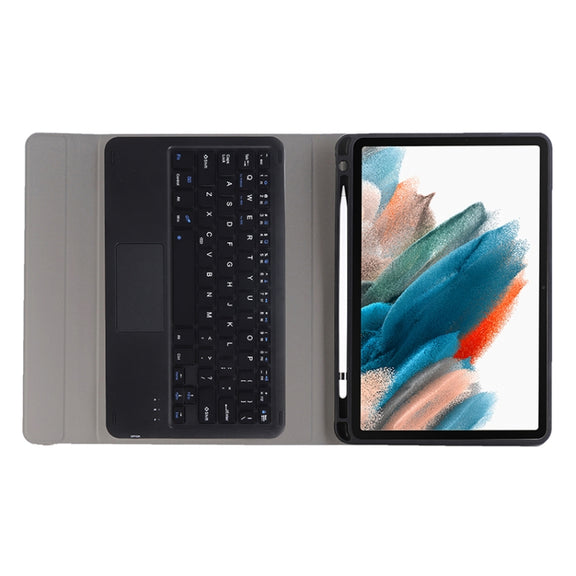 A08B-A Bluetooth Keyboard Leather Case with Pen Slot & Touchpad For Samsung Galaxy Tab A8 2021 SM-X205 / SM-X200(Blue)