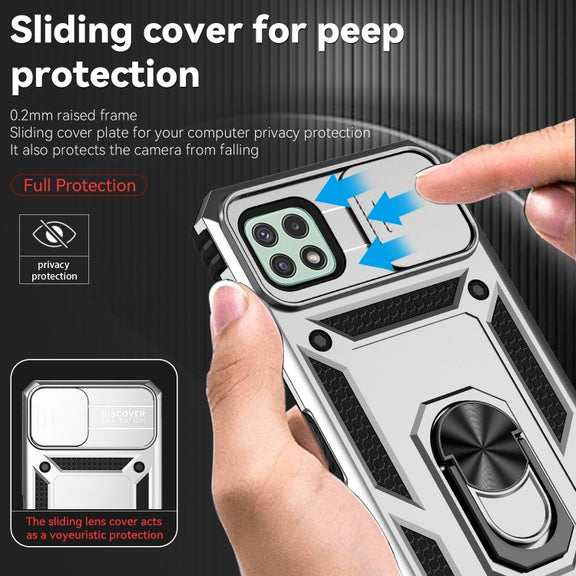 For Samsung Galaxy A22 5G Sliding Camshield Holder Phone Case(Silver)