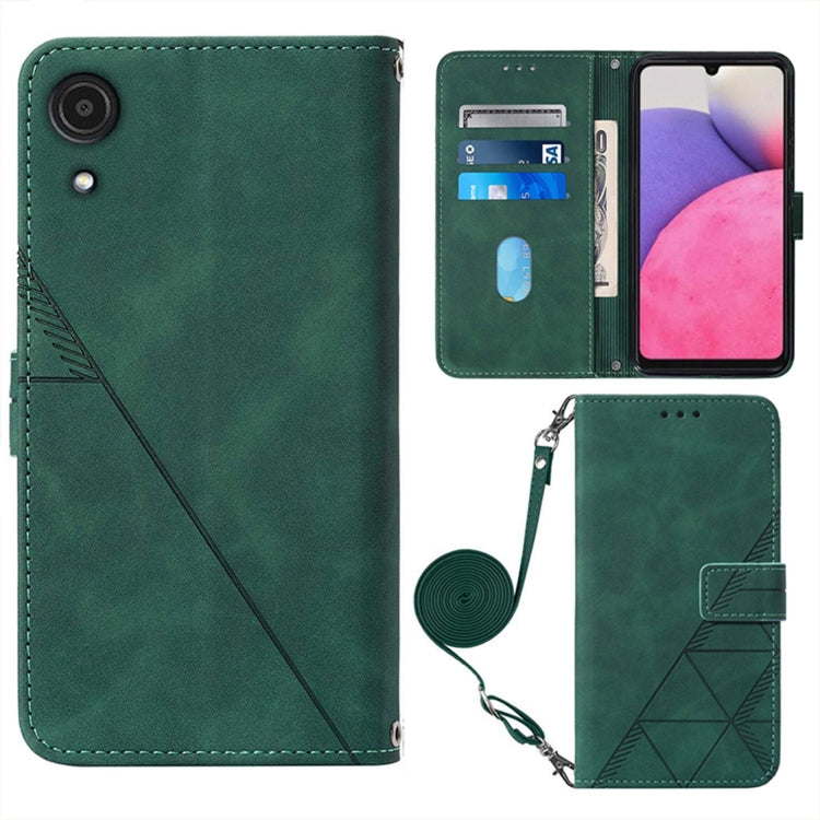 For Samsung Galaxy A03 Core Crossbody 3D Embossed Flip Leather Phone Case(Dark Green)