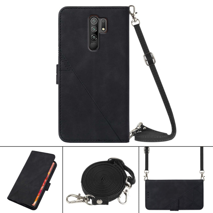 For Xiaomi Redmi 9 / 9 Power / Poco M2 Crossbody 3D Embossed Flip Leather Phone Case(Black)