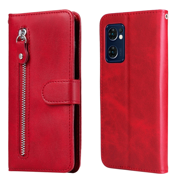 For OPPO Reno7 5G / Find X5 Lite International Version Fashion Calf Texture Zipper Horizontal Flip Leather Case(Red)