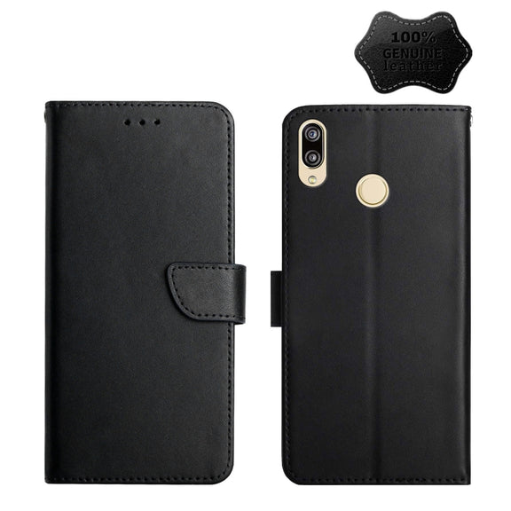 For Huawei P20 Lite Genuine Leather Fingerprint-proof Horizontal Flip Phone Case(Black)