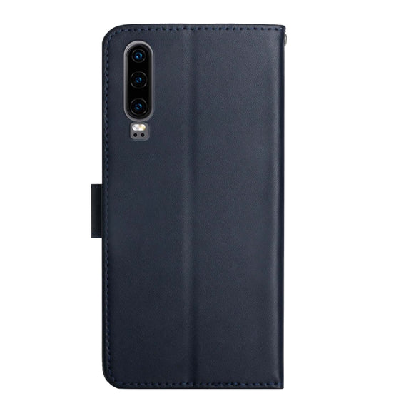For Huawei P30 Genuine Leather Fingerprint-proof Horizontal Flip Phone Case(Blue)