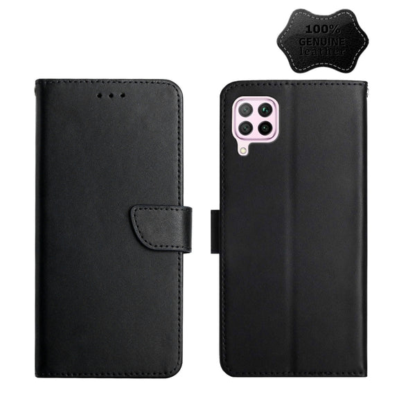 For Huawei P40 Lite Genuine Leather Fingerprint-proof Horizontal Flip Phone Case(Black)