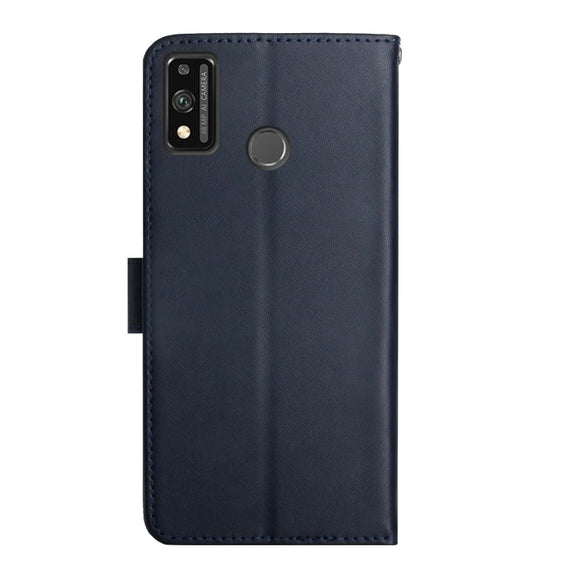For Honor 9X Lite Genuine Leather Fingerprint-proof Horizontal Flip Phone Case(Blue)