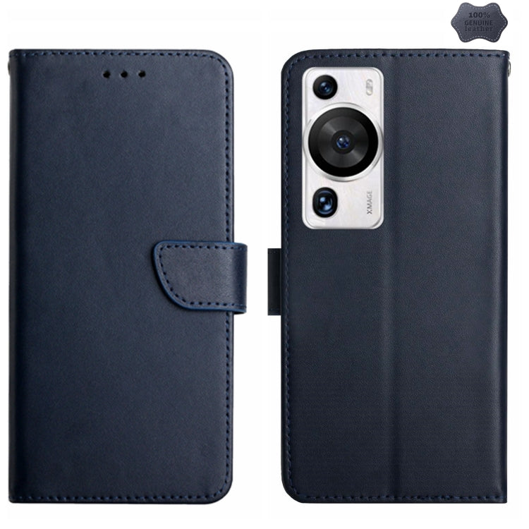 For Huawei P60 Pro Genuine Leather Fingerprint-proof Horizontal Flip Phone Case(Blue)