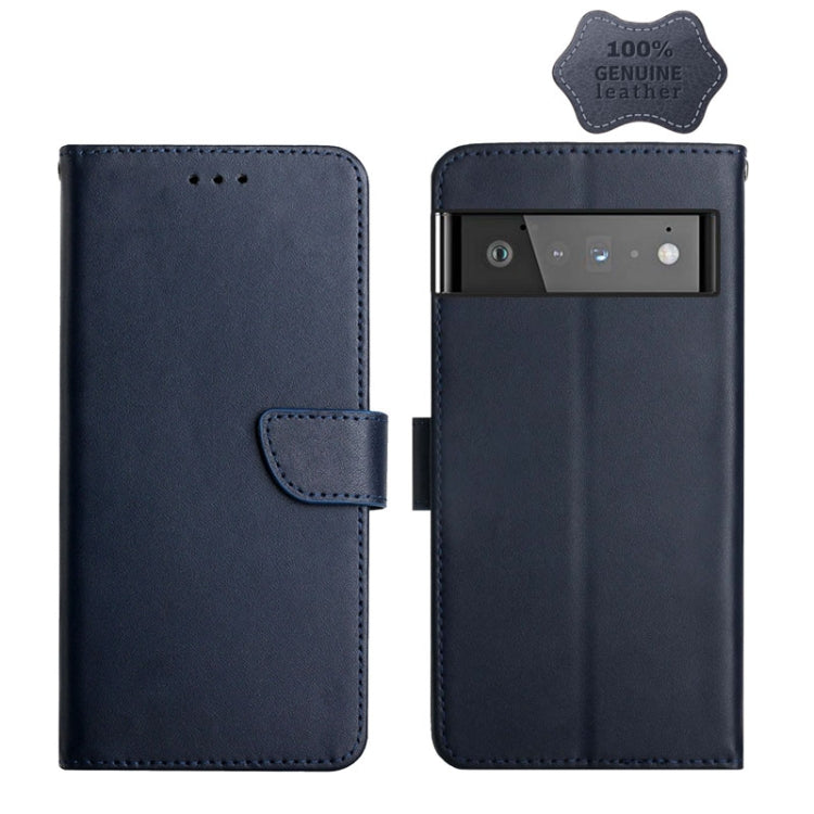 For Google Pixel 6 Pro Genuine Leather Fingerprint-proof Horizontal Flip Phone Case(Blue)
