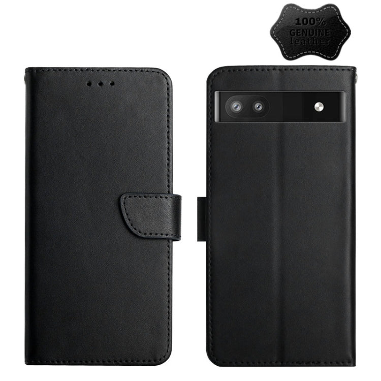 For Google Pixel 6a Genuine Leather Fingerprint-proof Horizontal Flip Phone Case(Black)