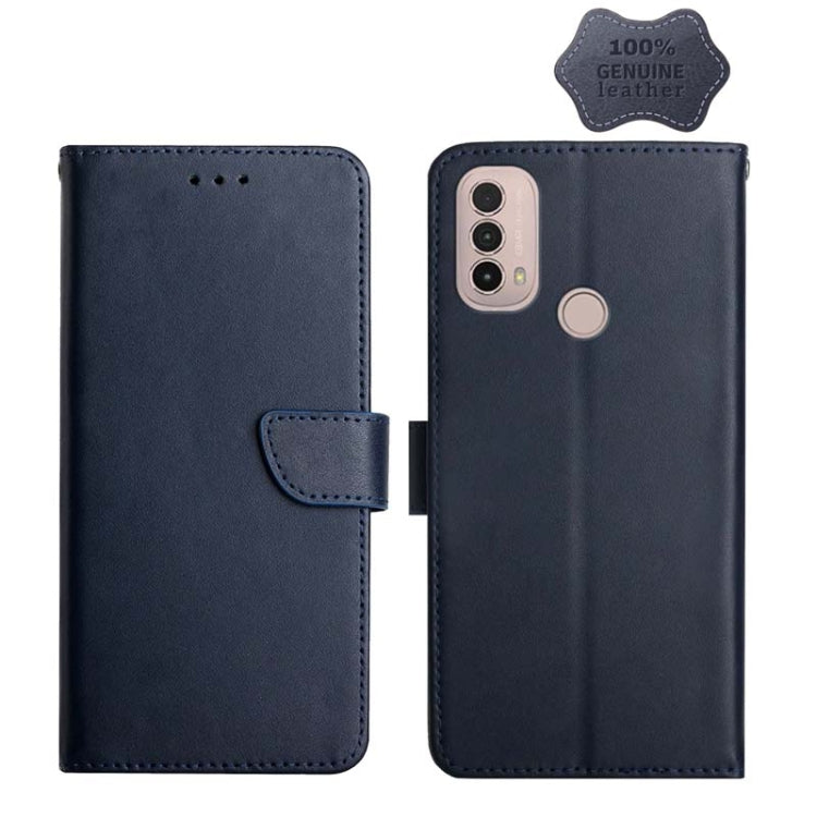 For Motorola Moto E40 Genuine Leather Fingerprint-proof Horizontal Flip Phone Case(Blue)