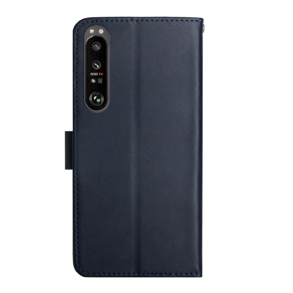 For Sony Xperia 1 III Genuine Leather Fingerprint-proof Flip Phone Case(Blue)