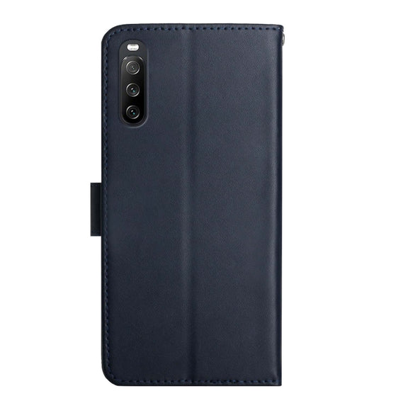 For Sony Xperia 10 III Genuine Leather Fingerprint-proof Flip Phone Case(Blue)