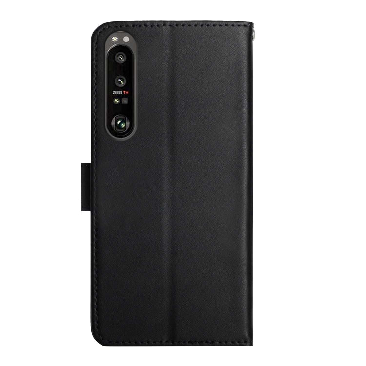 For Sony Xperia 1 IV Genuine Leather Fingerprint-proof Flip Phone Case(Black)