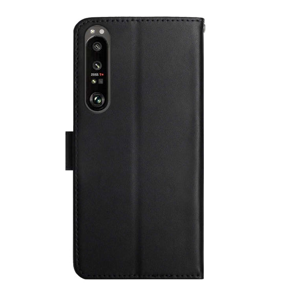 For Sony Xperia 1 IV Genuine Leather Fingerprint-proof Flip Phone Case(Black)