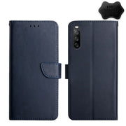 For Sony Xperia 10 IV Genuine Leather Fingerprint-proof Flip Phone Case(Blue)