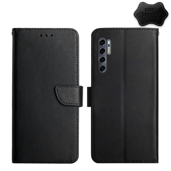 For TCL 20 Pro 5G Genuine Leather Fingerprint-proof Flip Phone Case(Black)