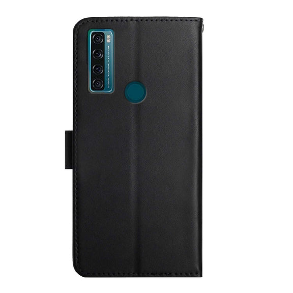 For TCL 20 R 5G Genuine Leather Fingerprint-proof Flip Phone Case(Black)