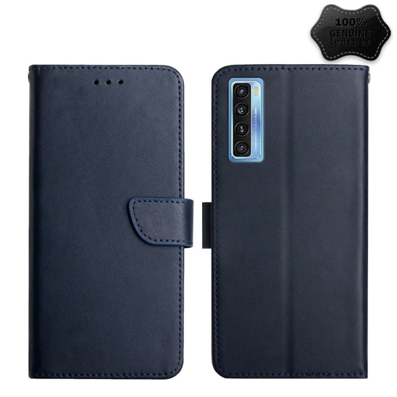 For TCL 20L+ Genuine Leather Fingerprint-proof Flip Phone Case(Blue)