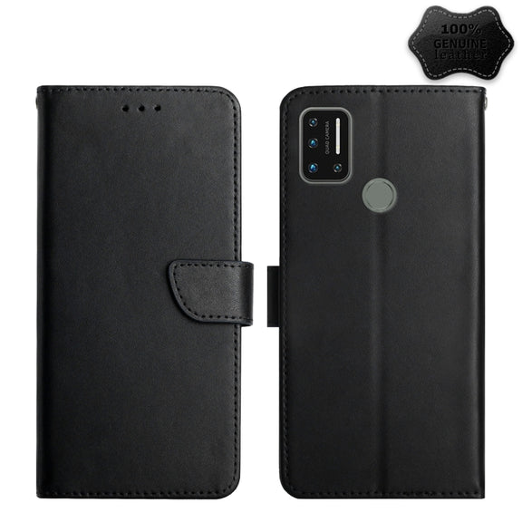For UMIDIGI A7 Genuine Leather Fingerprint-proof Flip Phone Case(Black)