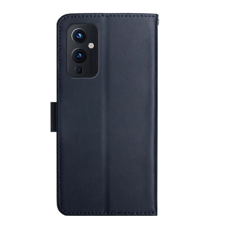 For OnePlus 9 Genuine Leather Fingerprint-proof Horizontal Flip Phone Case(Blue)
