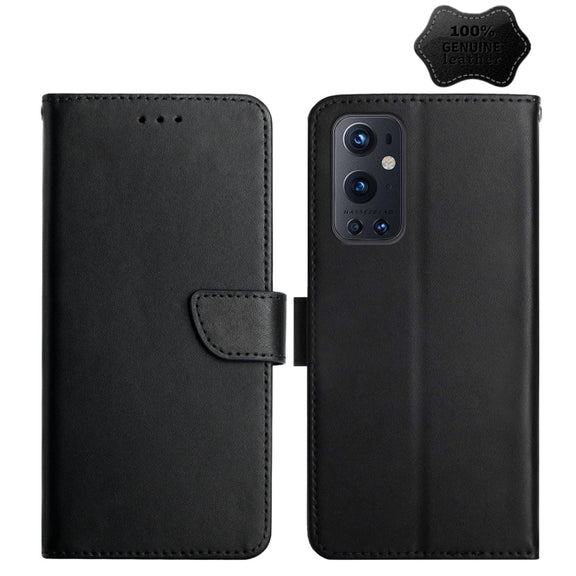 For OnePlus 9 Pro Genuine Leather Fingerprint-proof Horizontal Flip Phone Case(Black)