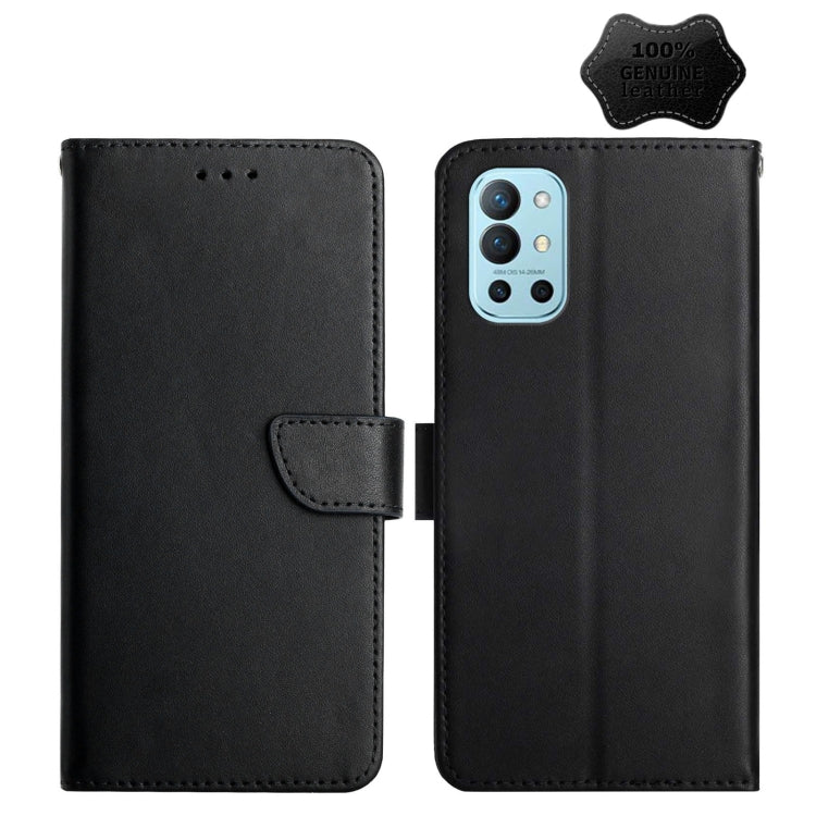 For OnePlus 9R Genuine Leather Fingerprint-proof Horizontal Flip Phone Case(Black)
