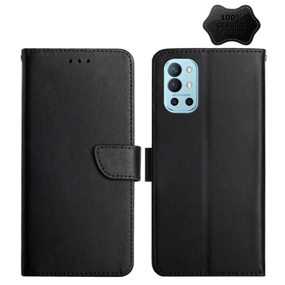 For OnePlus 9R Genuine Leather Fingerprint-proof Horizontal Flip Phone Case(Black)