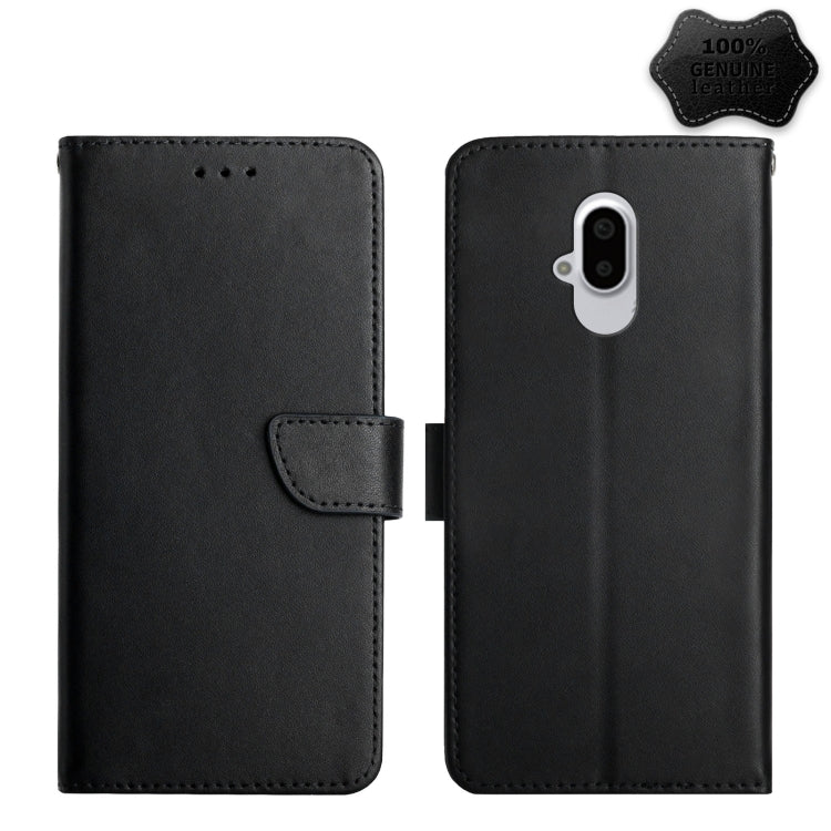 For Fujitsu Arrows F-52B Genuine Leather Fingerprint-proof Flip Phone Case(Black)