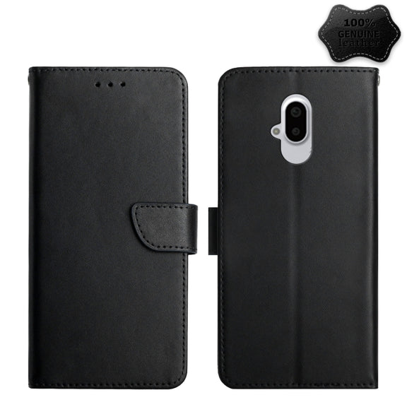 For Fujitsu Arrows F-52B Genuine Leather Fingerprint-proof Flip Phone Case(Black)
