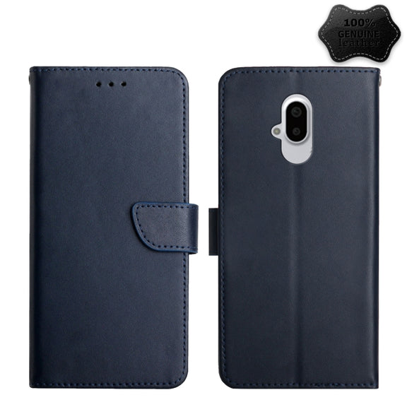 For Fujitsu Arrows F-52B Genuine Leather Fingerprint-proof Flip Phone Case(Blue)