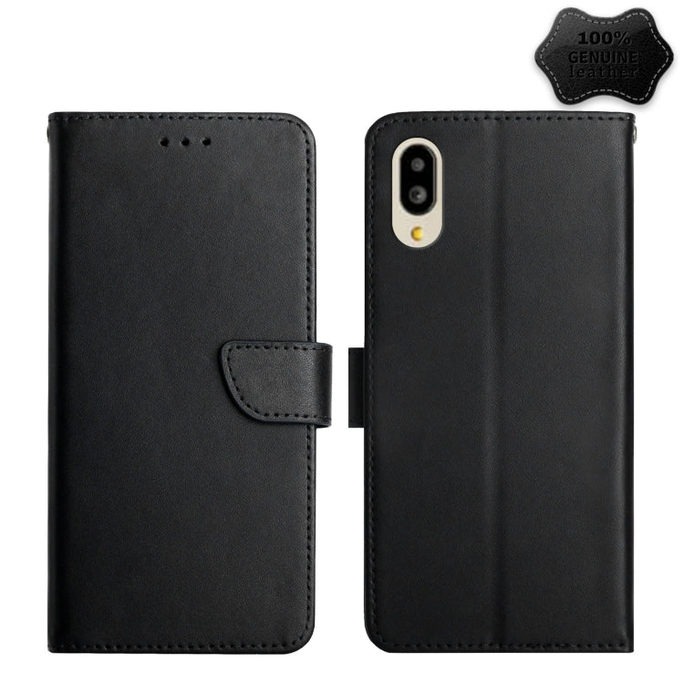 For Sharp Simple Sumaho 6 Genuine Leather Fingerprint-proof Flip Phone Case(Black)