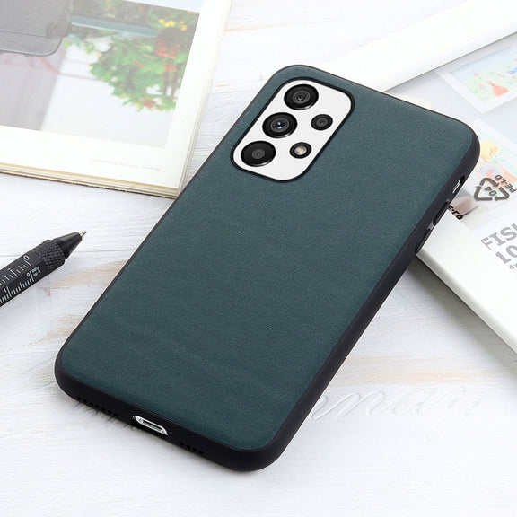 For Samsung Galaxy A73 5G Accurate Hole Lambskin Texture Genuine Leather Phone Case(Green)