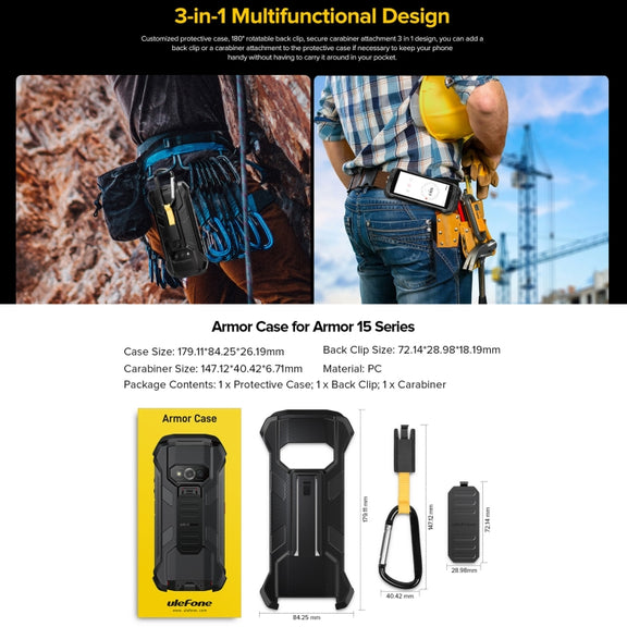 For Ulefone Power Armor 15 Ulefone Back Clip Phone Case with Carabiner (Black)