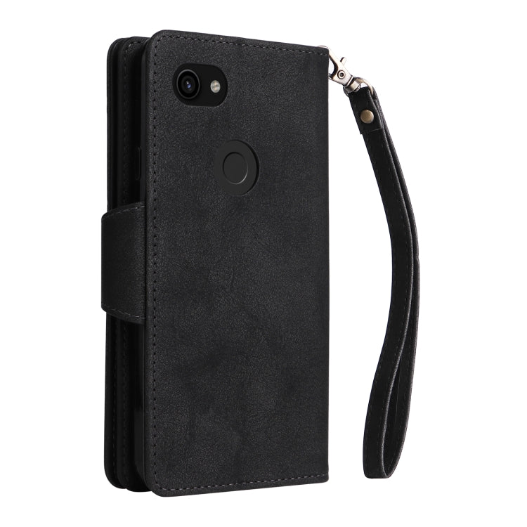 For Google Pixel 3A Rivet Buckle 9 Cards Three Fold Leather Phone Case(Black)