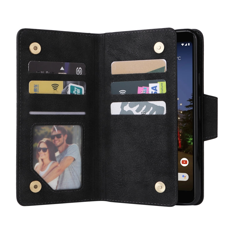 For Google Pixel 3A Rivet Buckle 9 Cards Three Fold Leather Phone Case(Black)