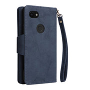 For Google Pixel 3A Rivet Buckle 9 Cards Three Fold Leather Phone Case(Blue)