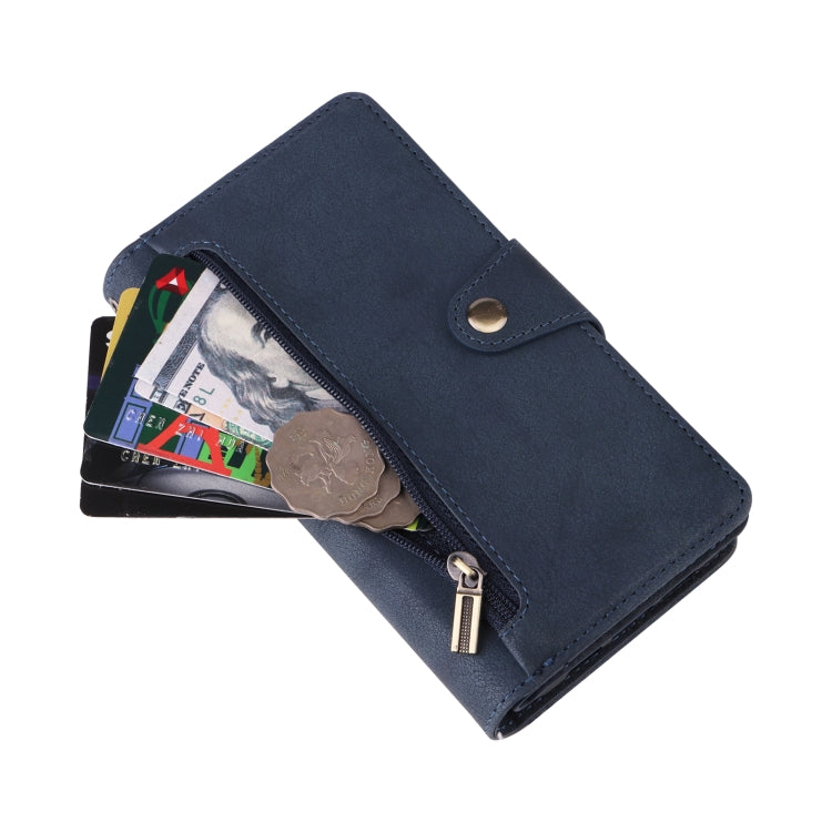 For Google Pixel 3A Rivet Buckle 9 Cards Three Fold Leather Phone Case(Blue)