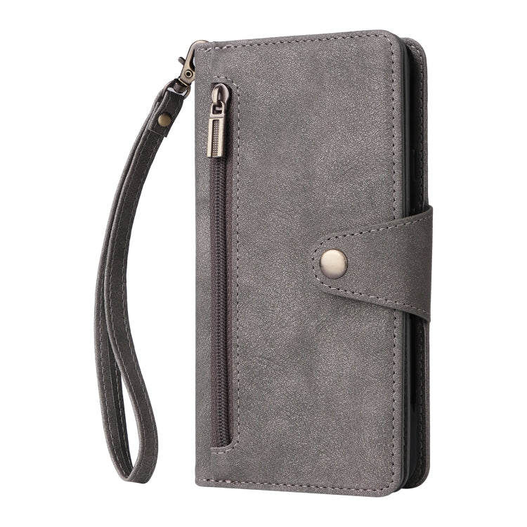 For Google Pixel 3A Rivet Buckle 9 Cards Three Fold Leather Phone Case(Grey)