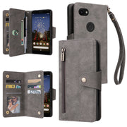 For Google Pixel 3A Rivet Buckle 9 Cards Three Fold Leather Phone Case(Grey)