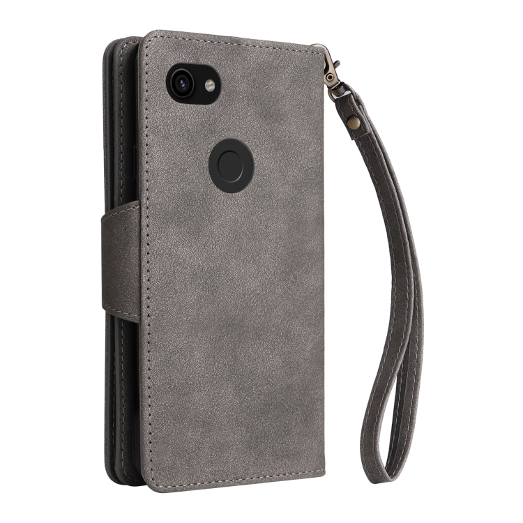 For Google Pixel 3A Rivet Buckle 9 Cards Three Fold Leather Phone Case(Grey)