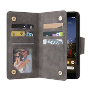 For Google Pixel 3A Rivet Buckle 9 Cards Three Fold Leather Phone Case(Grey)