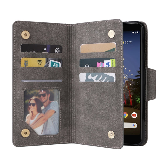 For Google Pixel 3A Rivet Buckle 9 Cards Three Fold Leather Phone Case(Grey)