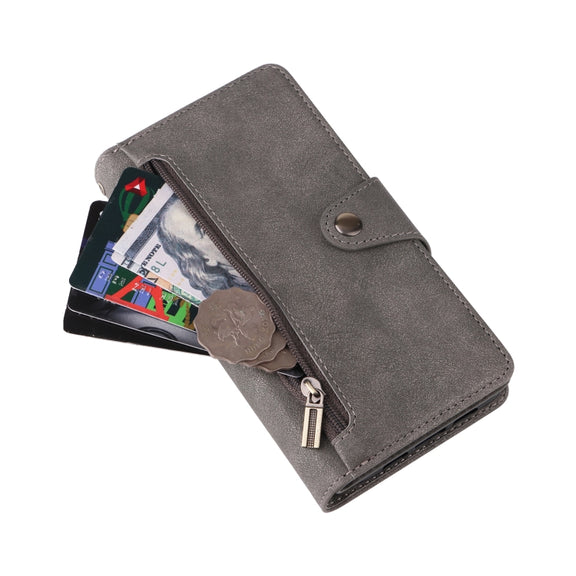 For Google Pixel 3A Rivet Buckle 9 Cards Three Fold Leather Phone Case(Grey)