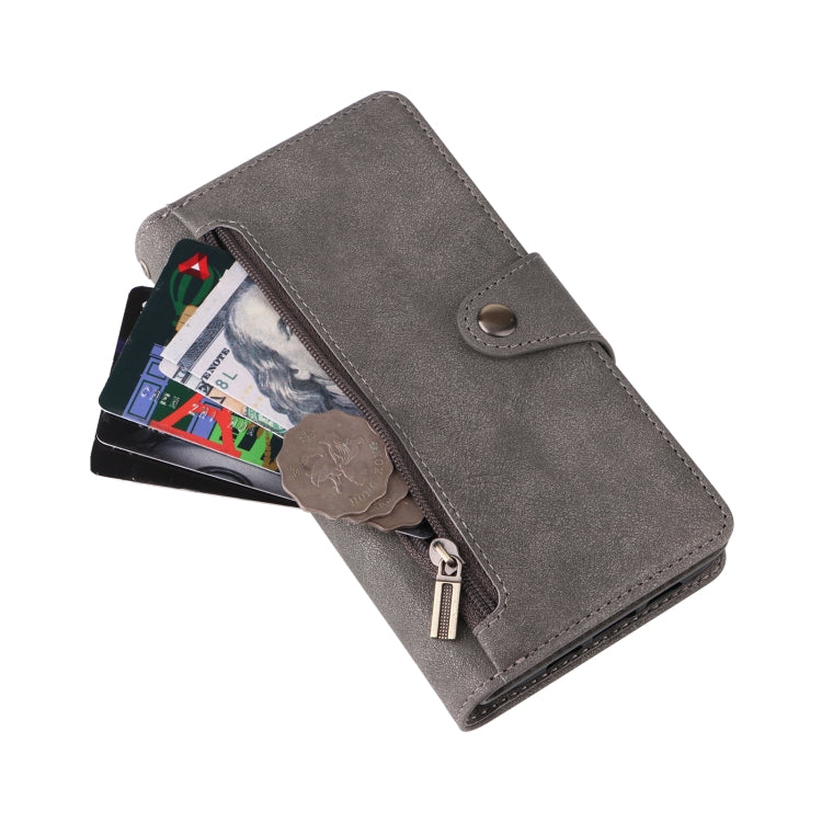 For Google Pixel 3A Rivet Buckle 9 Cards Three Fold Leather Phone Case(Grey)