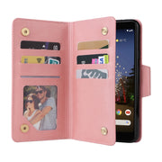 For Google Pixel 3A Rivet Buckle 9 Cards Three Fold Leather Phone Case(Rose Gold)