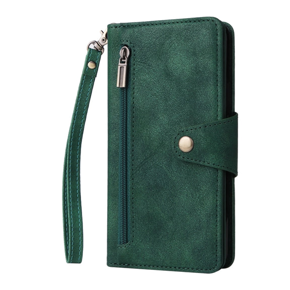 For Google Pixel 3A Rivet Buckle 9 Cards Three Fold Leather Phone Case(Green)