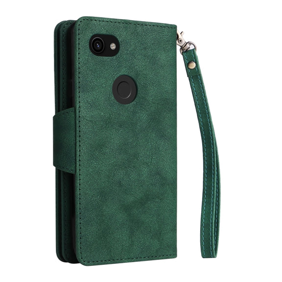 For Google Pixel 3A Rivet Buckle 9 Cards Three Fold Leather Phone Case(Green)